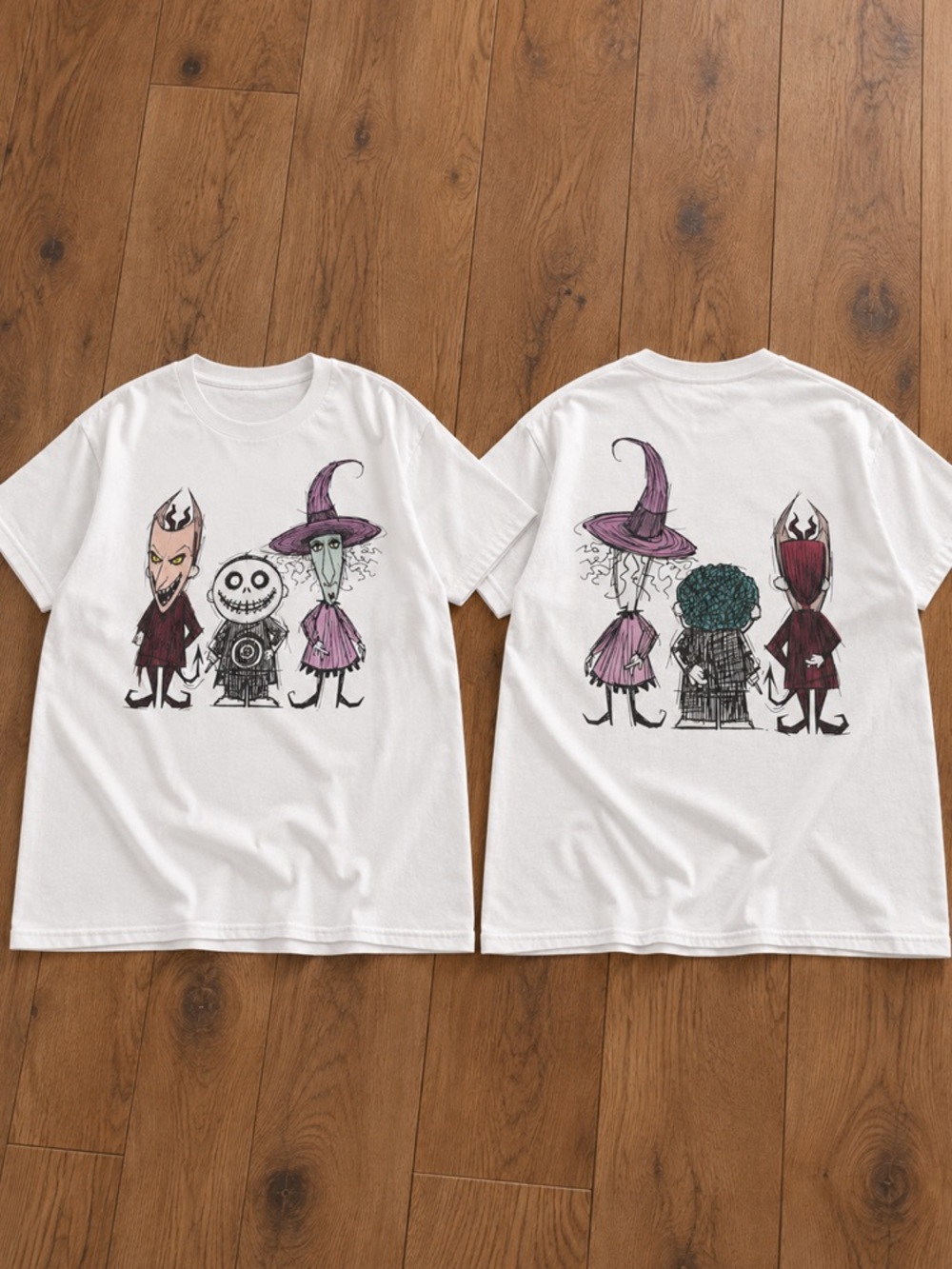 Halloween Horror Character Two Sided Graphic White Short Sleeve Tee